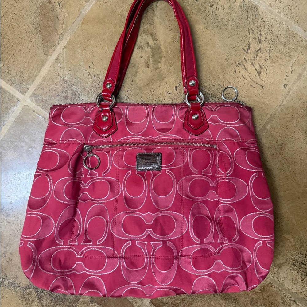 Coach Poppy 17890 Ruby Red Glam Tote shoulder bag.